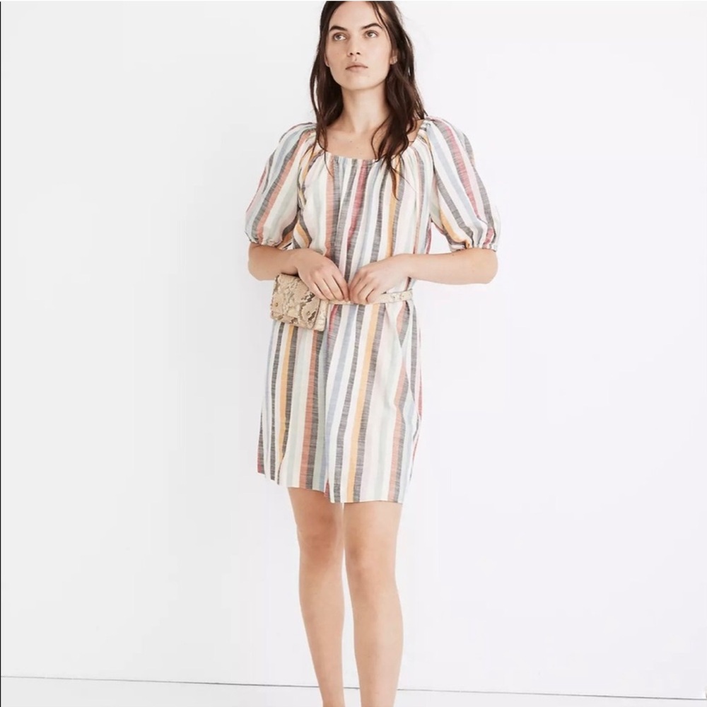 Madewell Striped Multicolor Dress Puff Sleeve